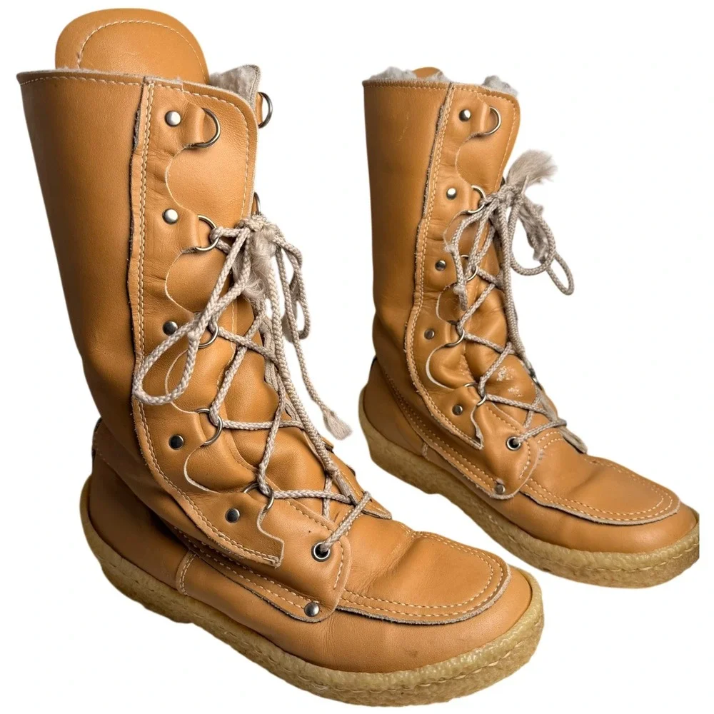 Vintage Cabela’s Shearling Lined Leather Snow Boots Made in Canada Size 7